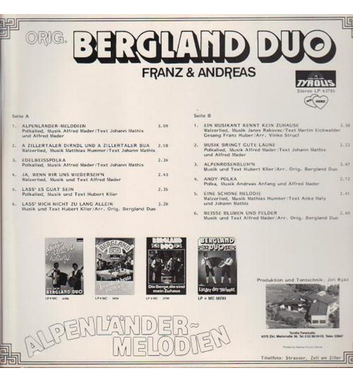 Orig. Bergland Duo Franz & Andreas - Alpenlnder-Melodien