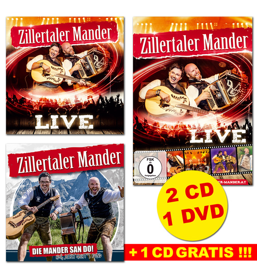 3+1Set Zillertaler Mander - CD Die Mander san do! + CD Live + DVD Live